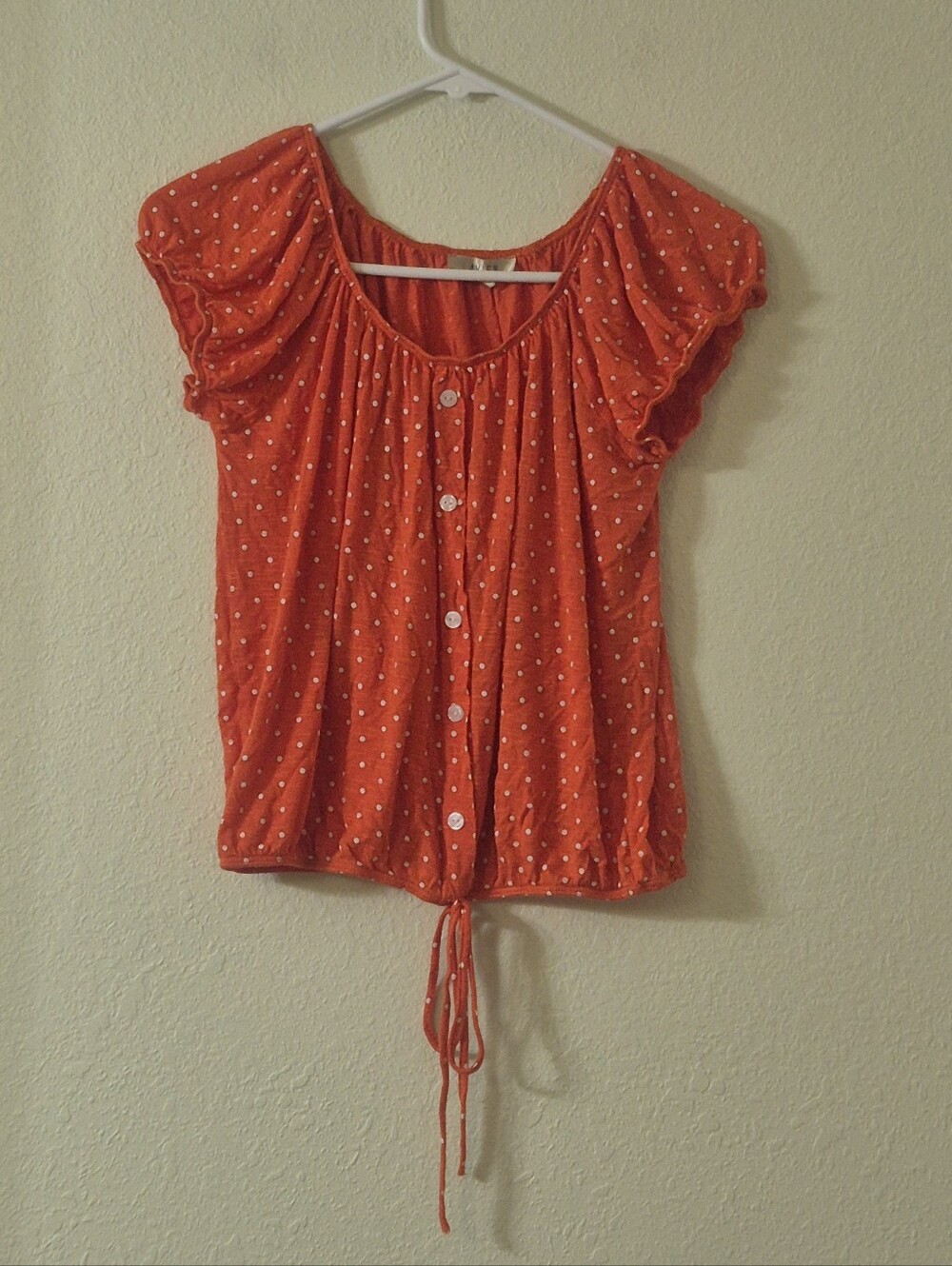 Lavish Orange Polka Dot Button-Front Blouse